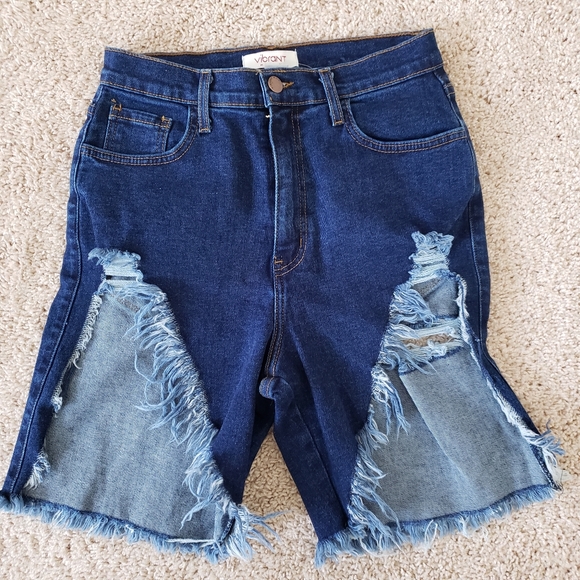 Vibrant She Bad Dark Denim Jeans Shorts - Picture 4 of 7